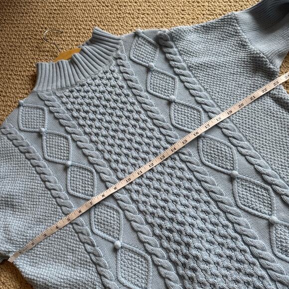 J. Crew Women's Light Blue Cable Knit Mockneck Sweater Size Large 100% Cotton - Picture 5 of 9
